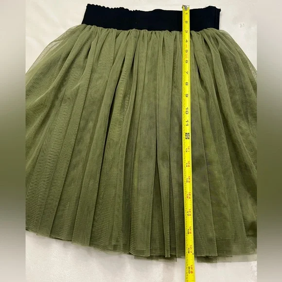 Twenty One Olive Green Tulle Midi Skirt wide waste band with lining size M/M - Picture 2 of 8